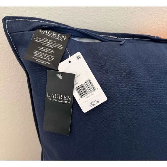 RALPH LAUREN CASEY COLOR BLOCK DECO THROW PILLOW 20” x 20" NAVY ORANGE NWT - Picture 8 of 8